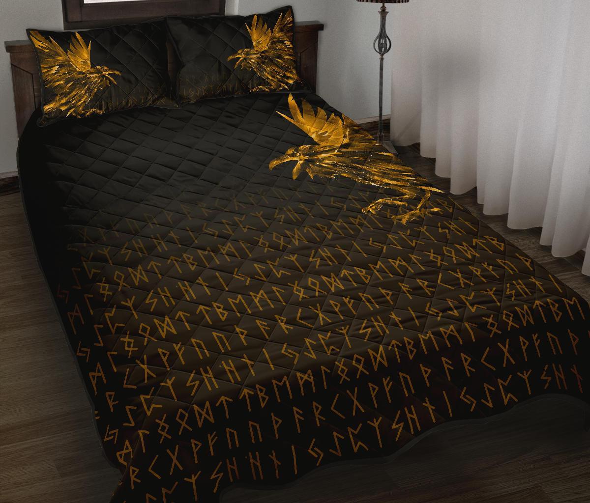 Viking Quilt Bedding Set The Raven Of Odin Rune Gold