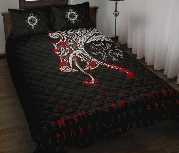 Viking Quilt Bedding Set Dragon and Vegvisir Blood Tattoo