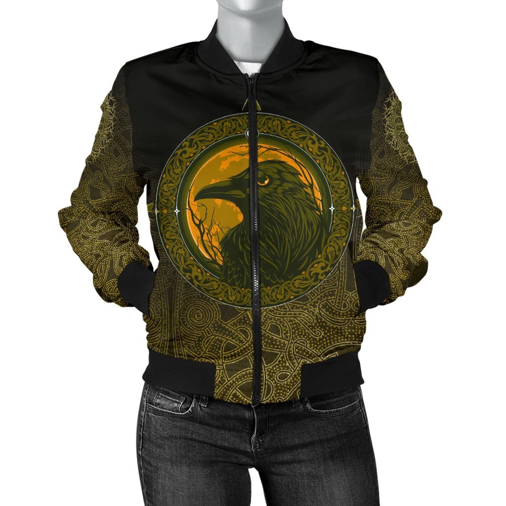 Viking Bomber Jacket Ethnic Odin Raven Gold Style Ver02