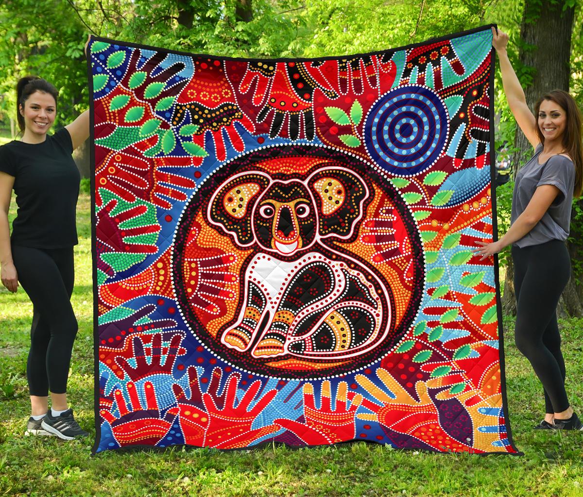 Aboriginal Premium Quilt - Koala and Hand Art Dot Painting Quilt