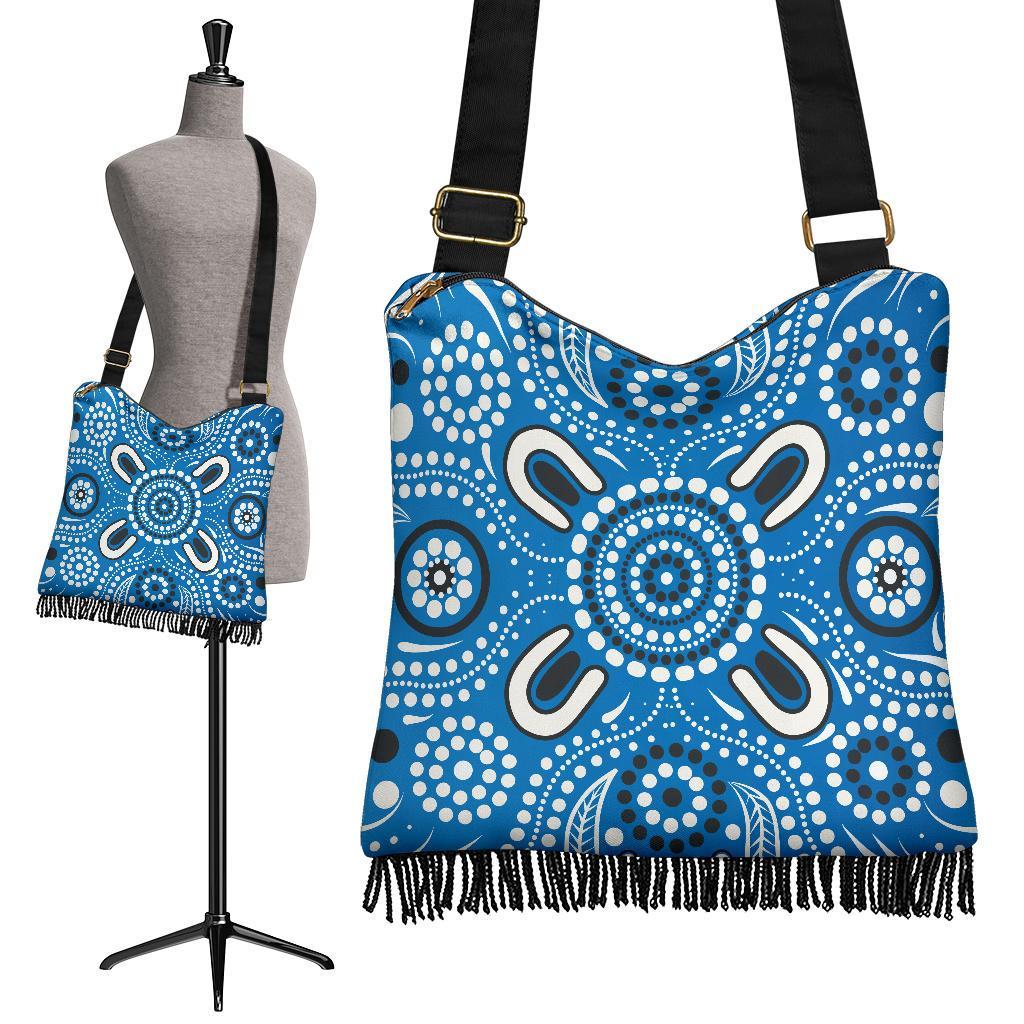 Boho Handbag - Indigenous Circle Dot Painting Blue Color