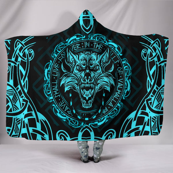 Viking Hooded Blanket Fenrir Viking Cyan 3D