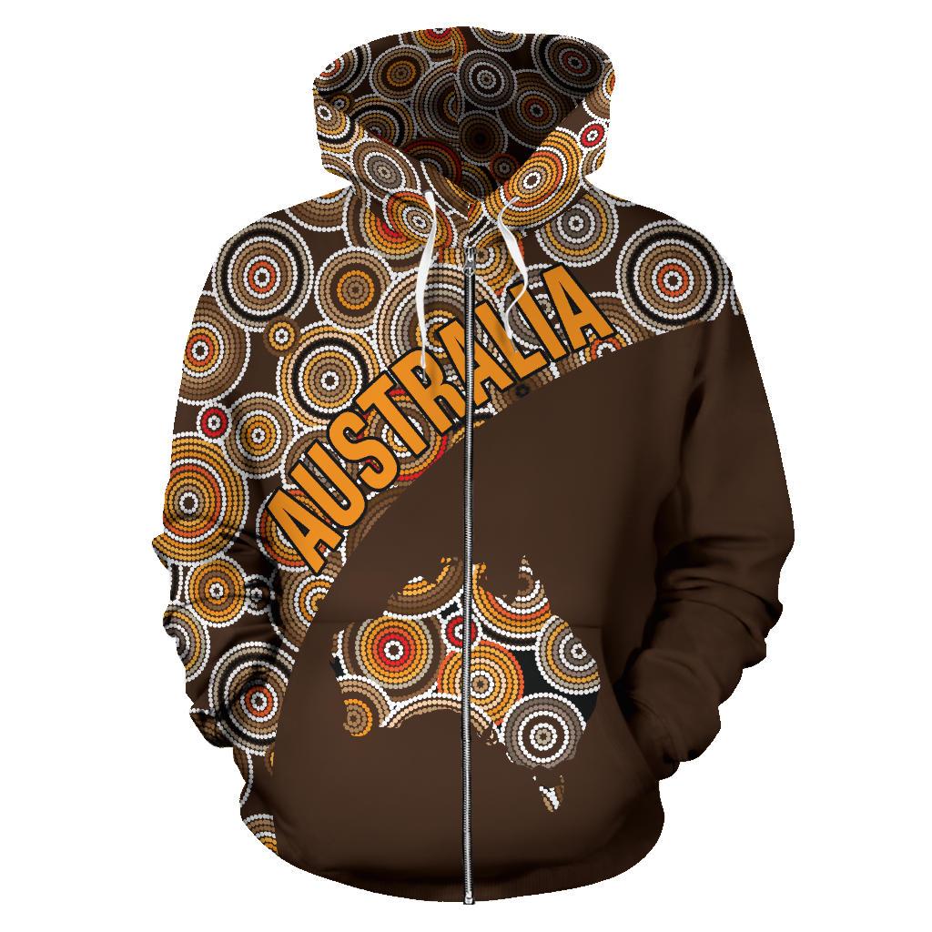 Aboriginal Zip Hoodie - Australia Map Dot Painting All Over Print