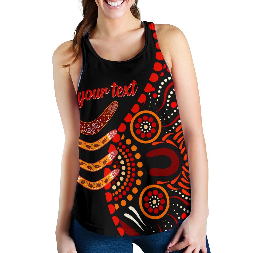 Aboriginal Personalised Women's Racerback Tank - Aboriginal Boomerangs With Dot Painting Pattern