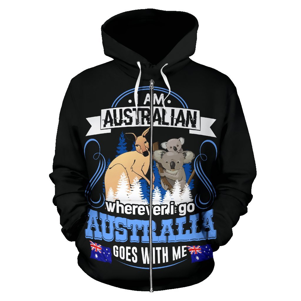 Zip Hoodie - Kangaroo Hoodie Koala Aus Flag Wherever I Go Unisex