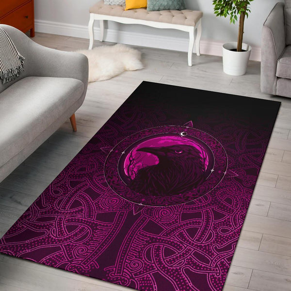 Viking Area Rug Ethnic Odin Raven Pink