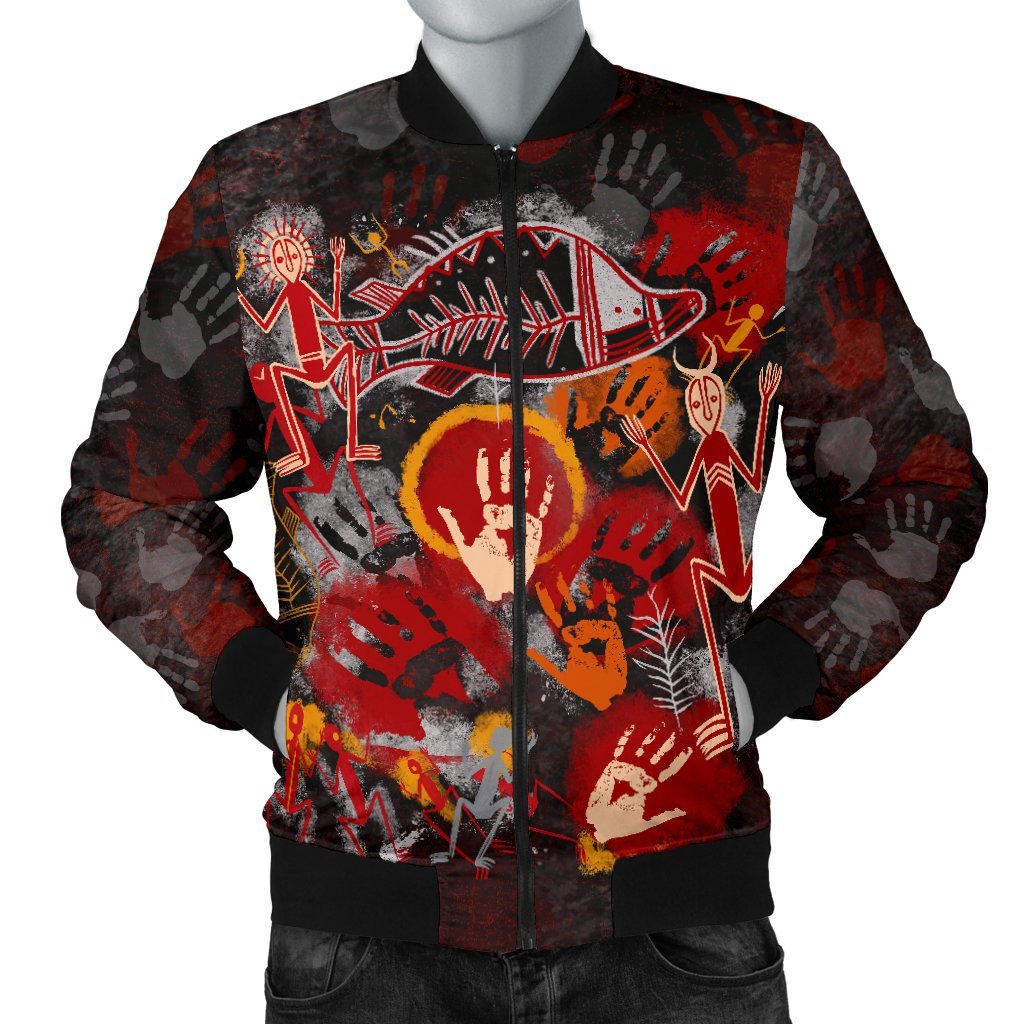 Aboriginal Bomber Jacket - Indigenous Fish Hand Art