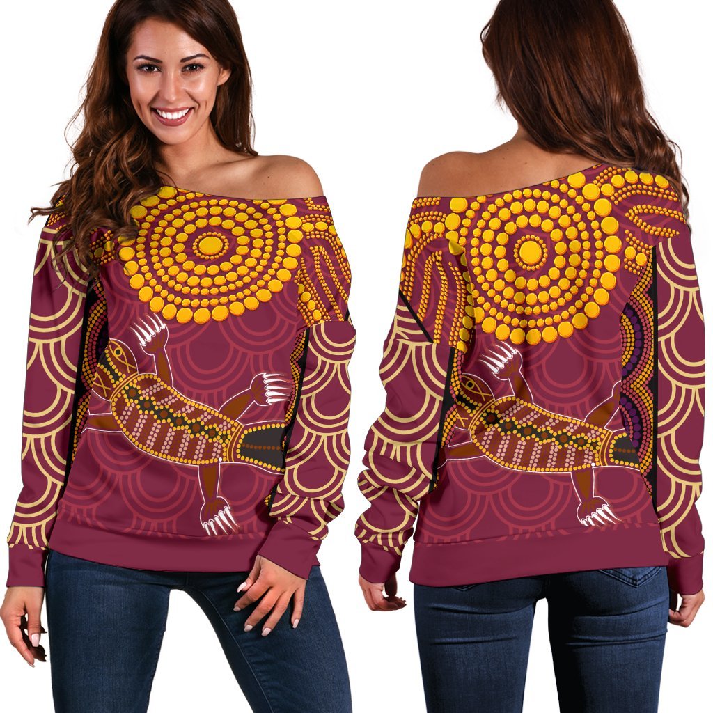 Aboriginal Women's Off Shoulder Sweater - Aboriginal Platypus