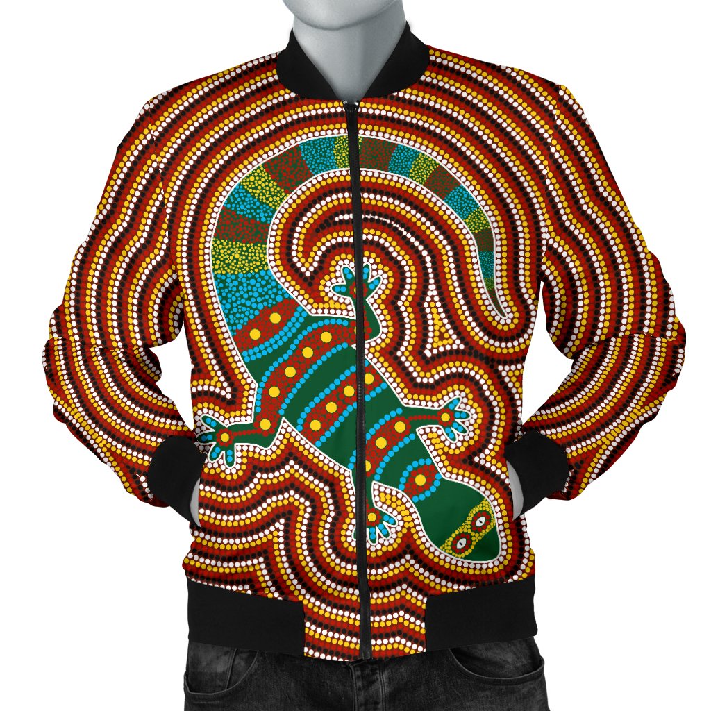Aboriginal Bomber Jacket - Lizard Dot Painting Patterns