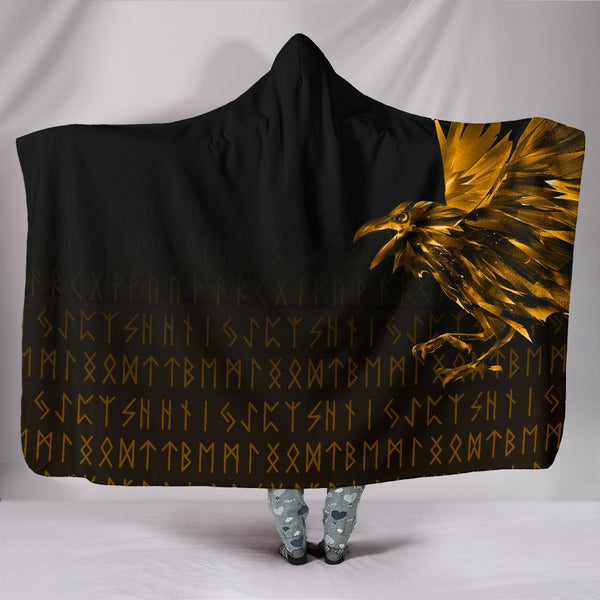 Viking Hooded Blanket The Raven Of Odin Rune Gold