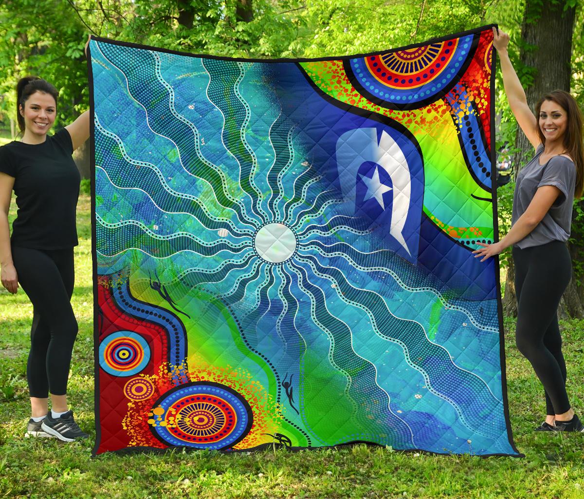 Premium Quilt Torres Strait Islanders Flag with Aboriginal Patterns Quilt