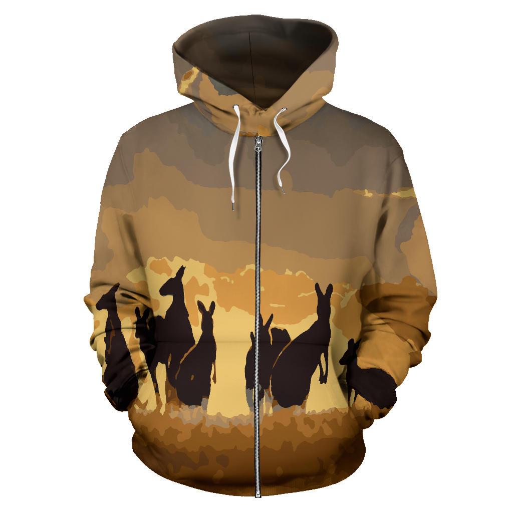 Zip Hoodie - Kangaroo Hoodie Family Sunset Painting Ver02A