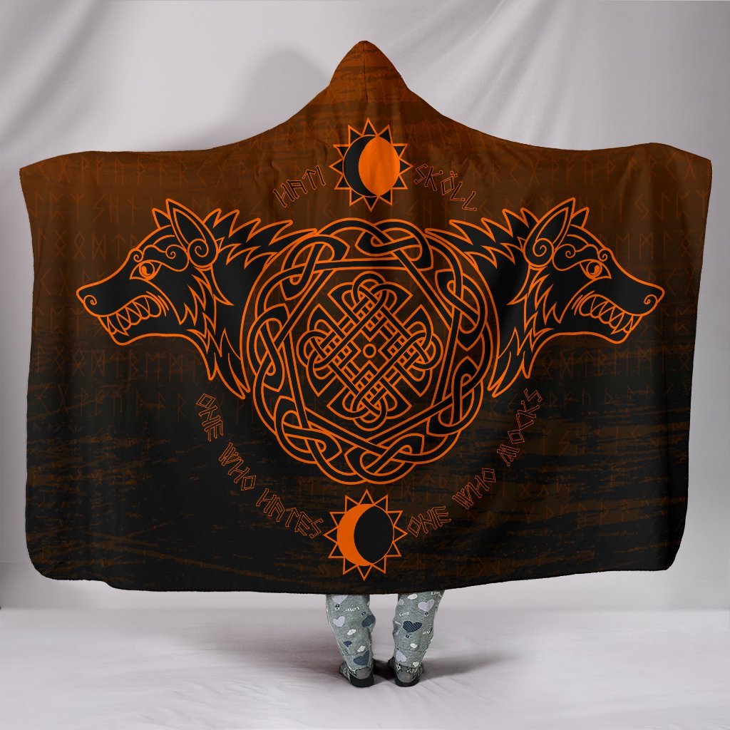 Viking Hooded Blanket Skoll And Hati Orange