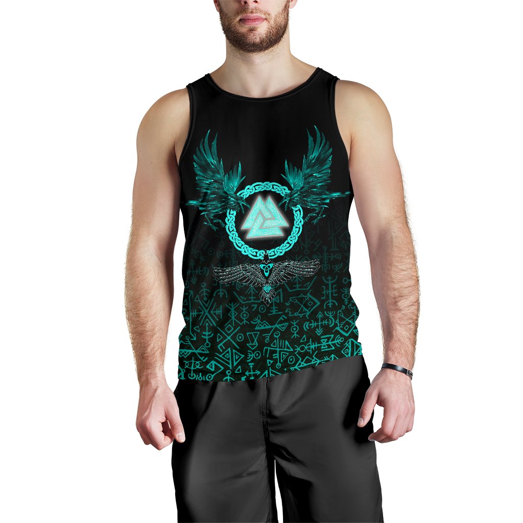 Viking Men's Tank Top Three Raven and Valknut Cyan