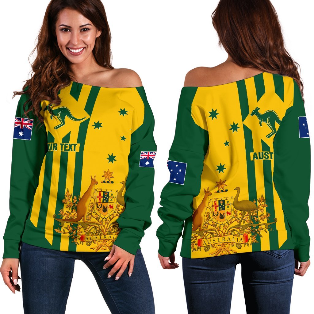 (Custom) Women's Off Shoulder Sweater - Australia Kangaroo Sign National Color