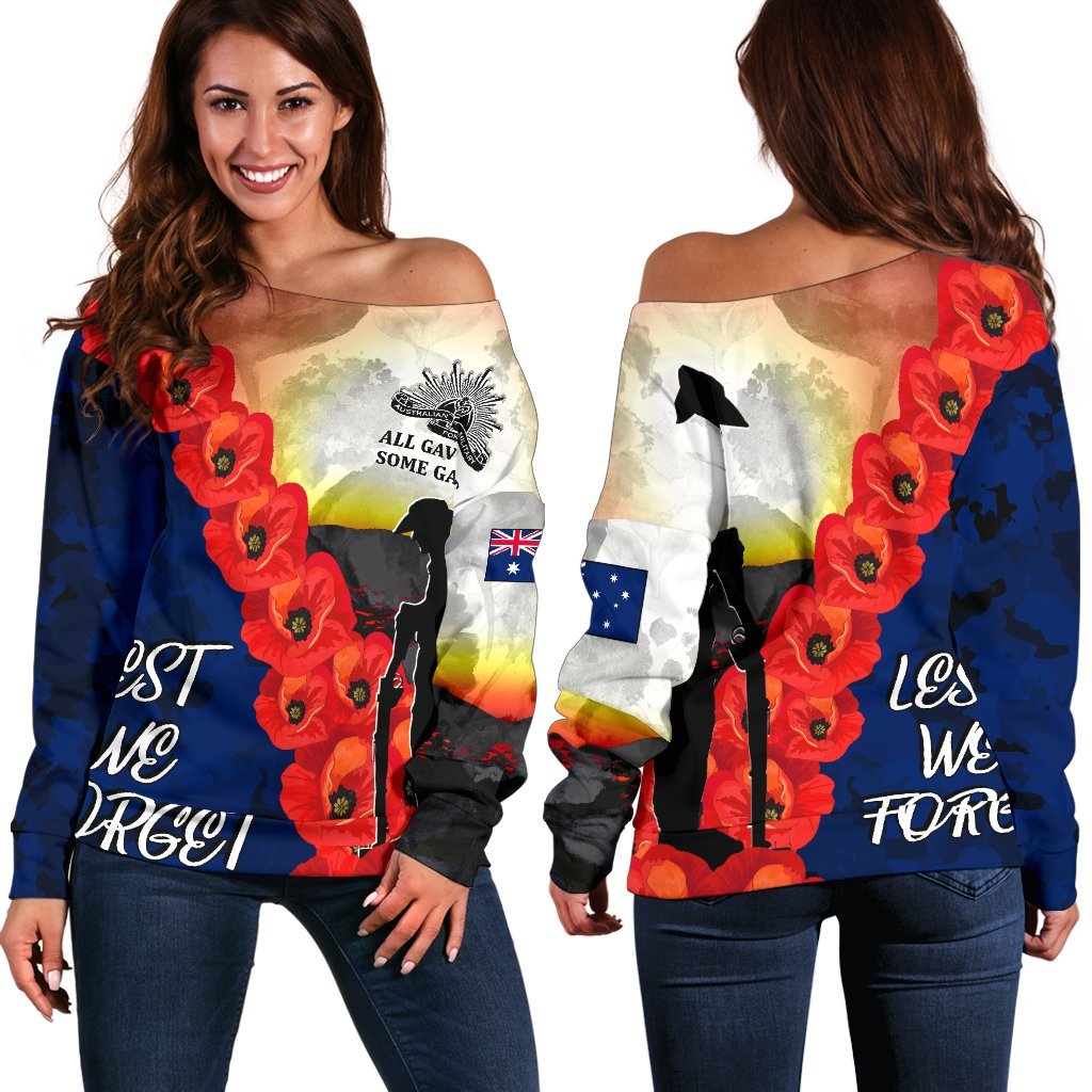 Anzac Lest We Forget Women's Off Shoulder Sweater - All Gave Some, Some Gave All