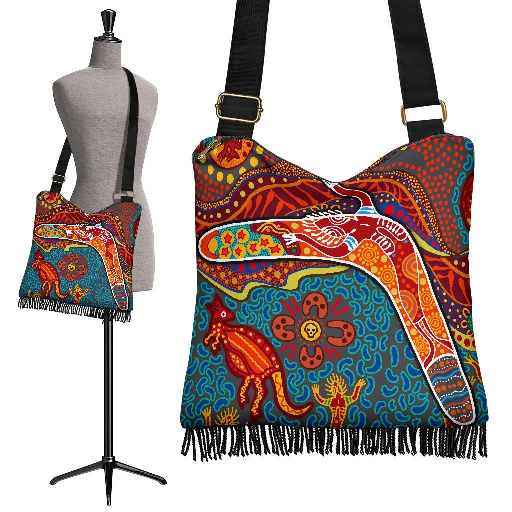 Aboriginal Crossbody Boho Handbag - Indigenous Boomerang