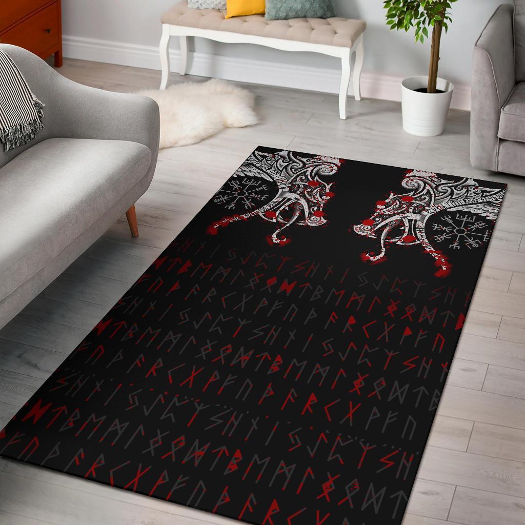 Viking Area Rug Double Dragon Tattoo And Vegvisir Blood