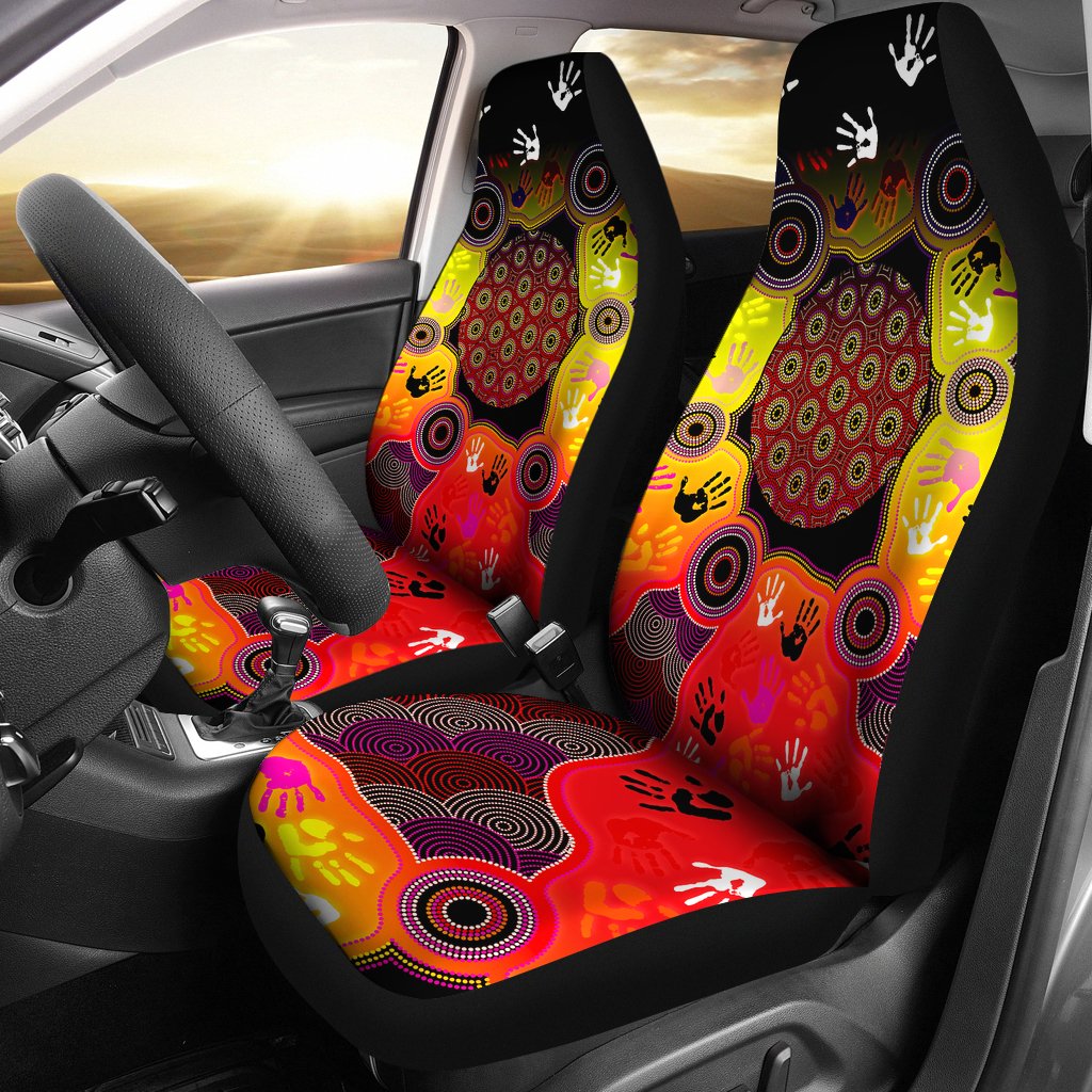 Aboriginal Car Seat Cover - Indigenous Circle Dot Painting Hand Art