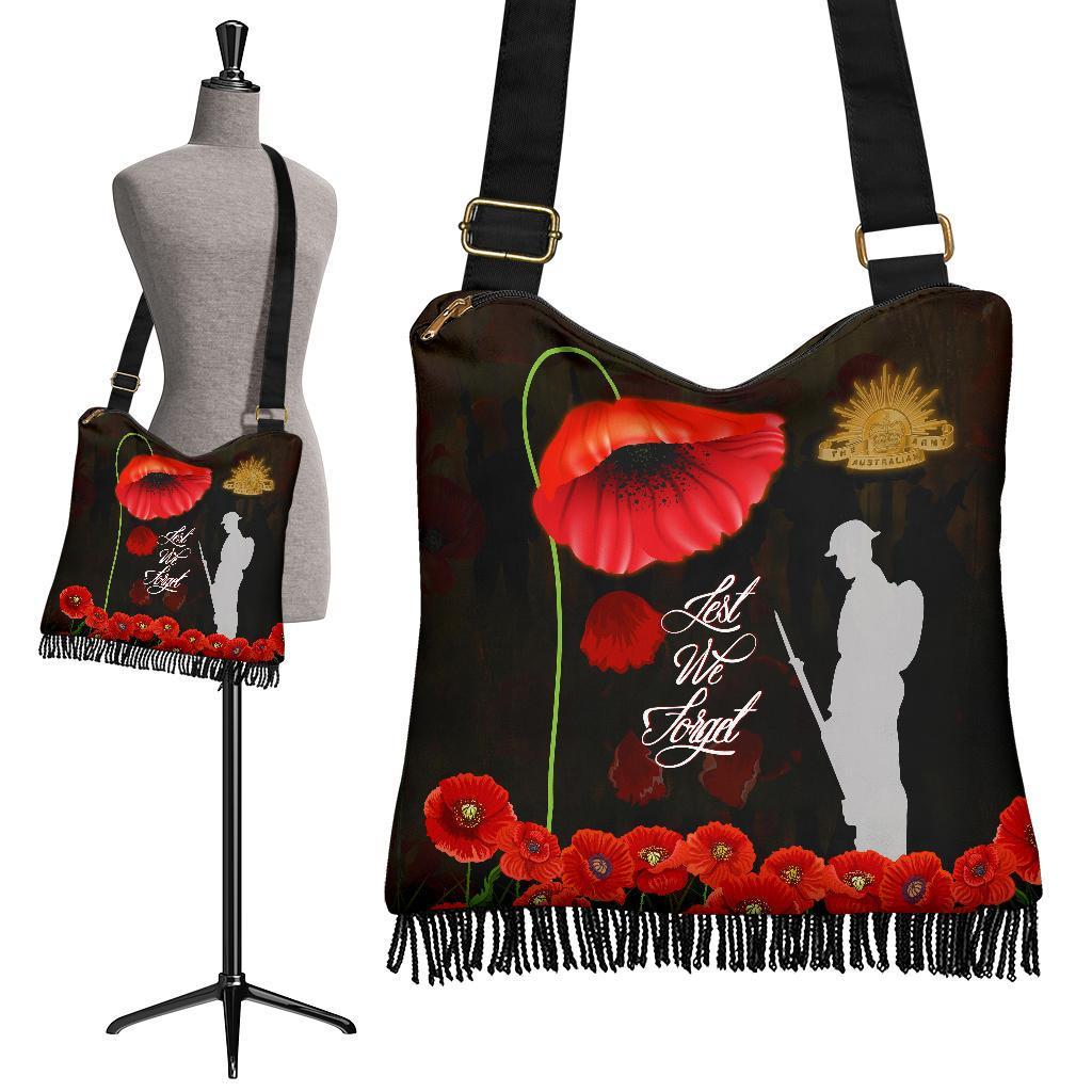 Anzac Boho Handbag - Remembrance Poppy Flowers