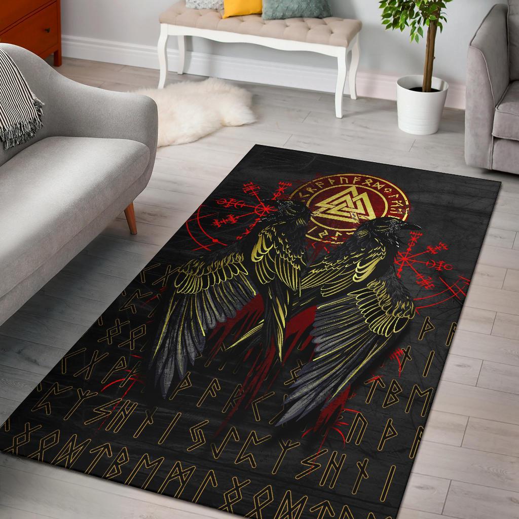 Viking Area Rug Vikings Valknut and Ravens Tattoo