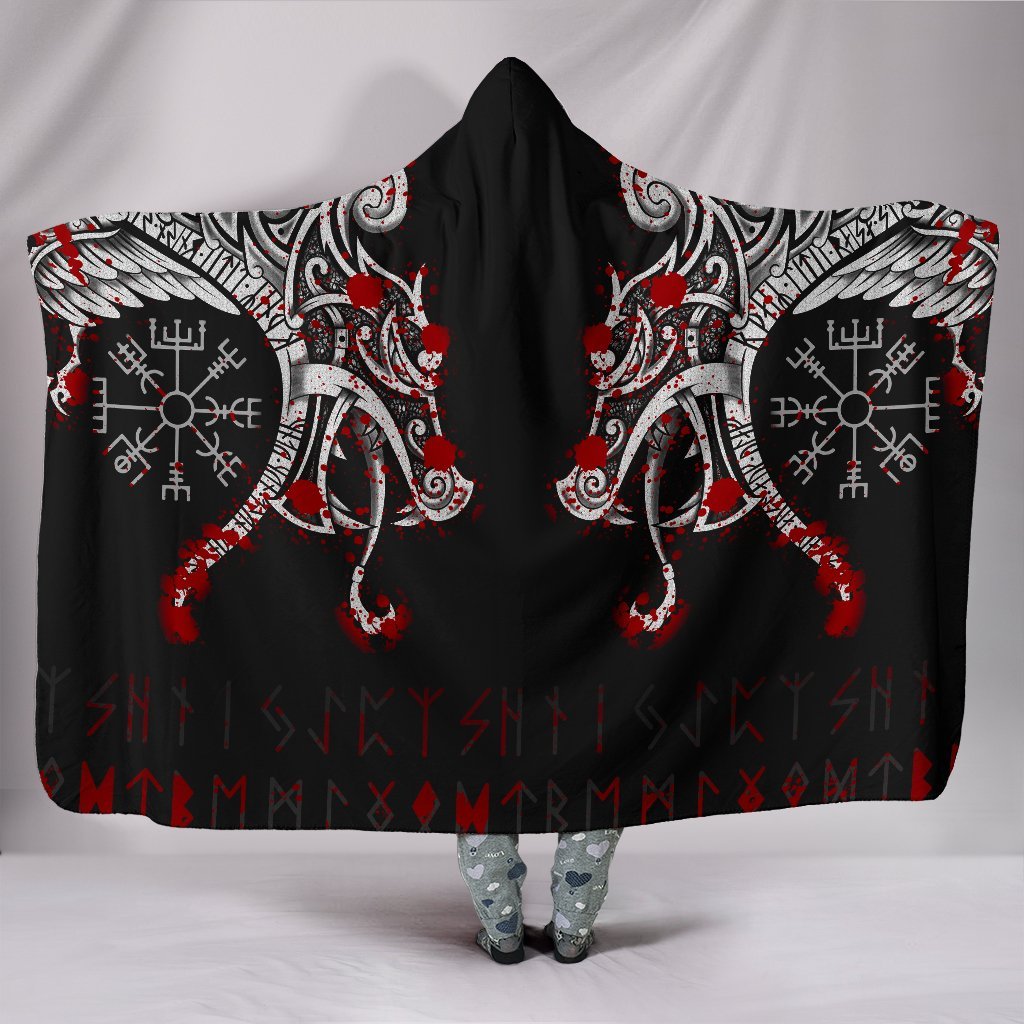 Viking Hooded Blanket Double Dragon Tattoo And Vegvisir Blood