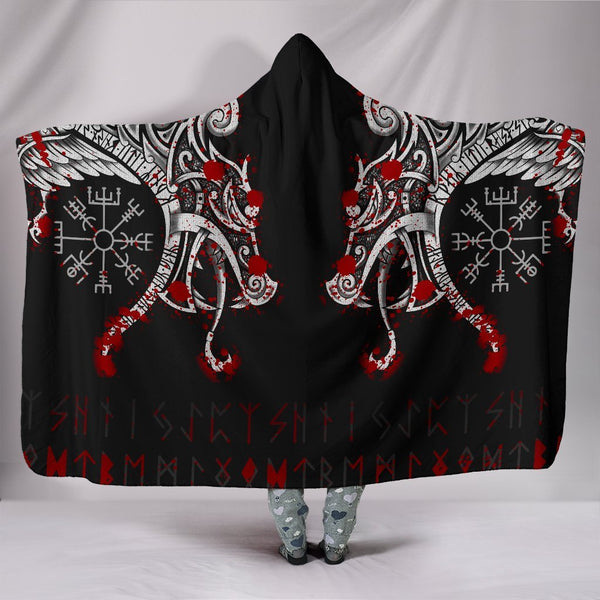 Viking Hooded Blanket Double Dragon Tattoo And Vegvisir Blood