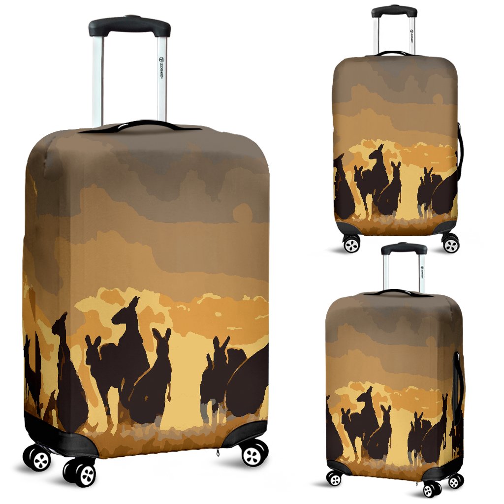 Luggage Cover - Kangaroo Suitcase Family Sunset Painting Ver02A