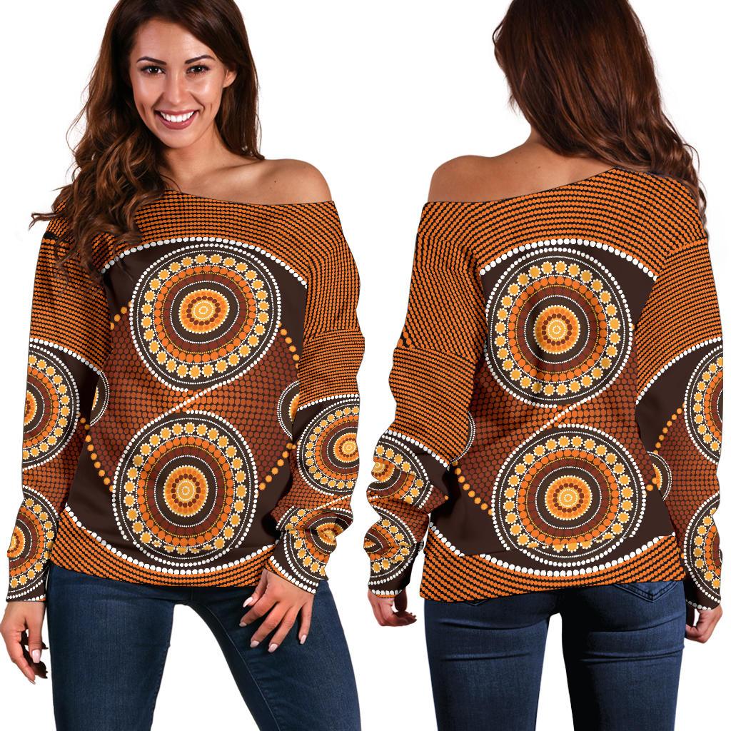 Women's Off Shoulder Sweater - Aboriginal Dot Painting Sweater Ver10