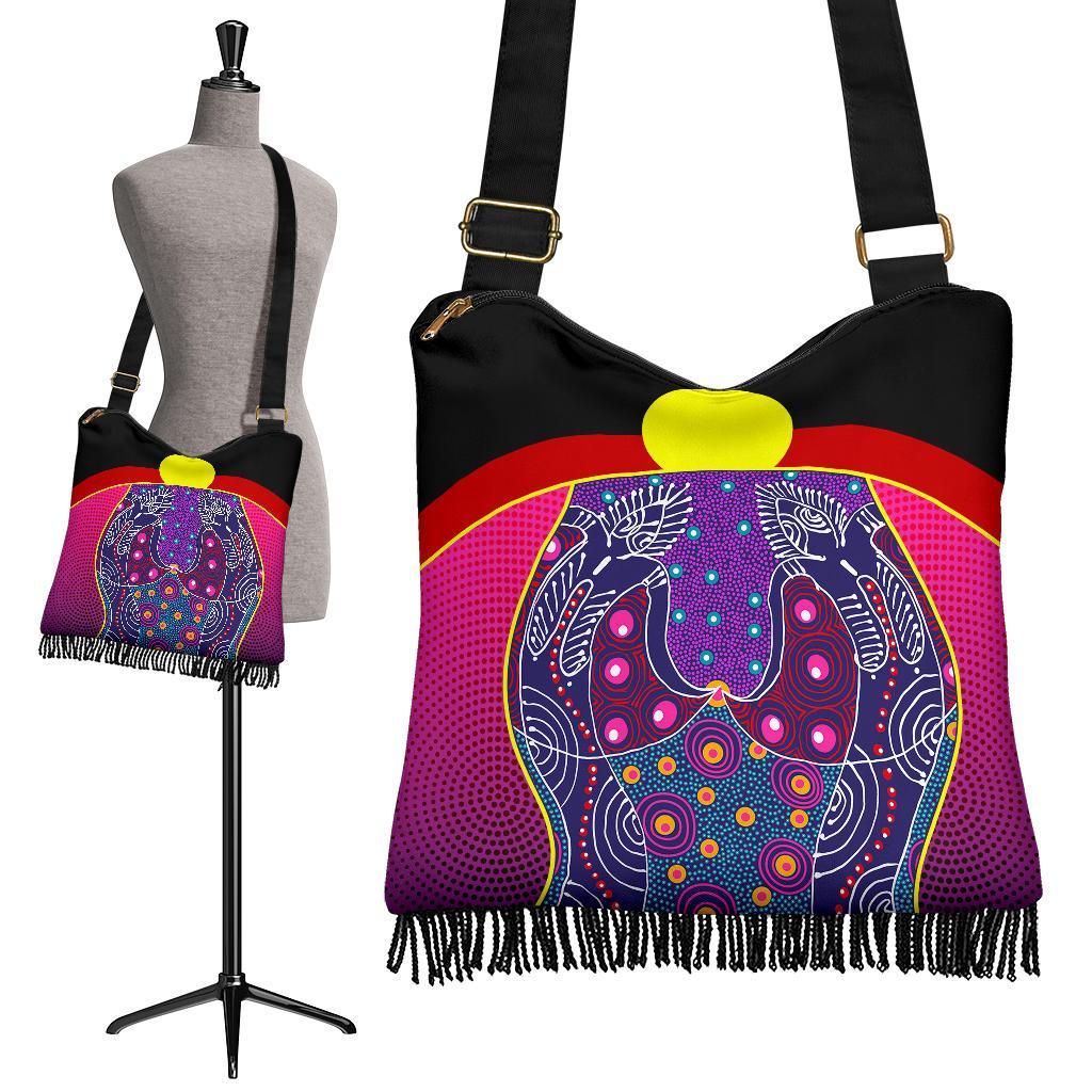 Boho Handbag - Aboriginal Sublimation Dot Pattern Style (Violet)