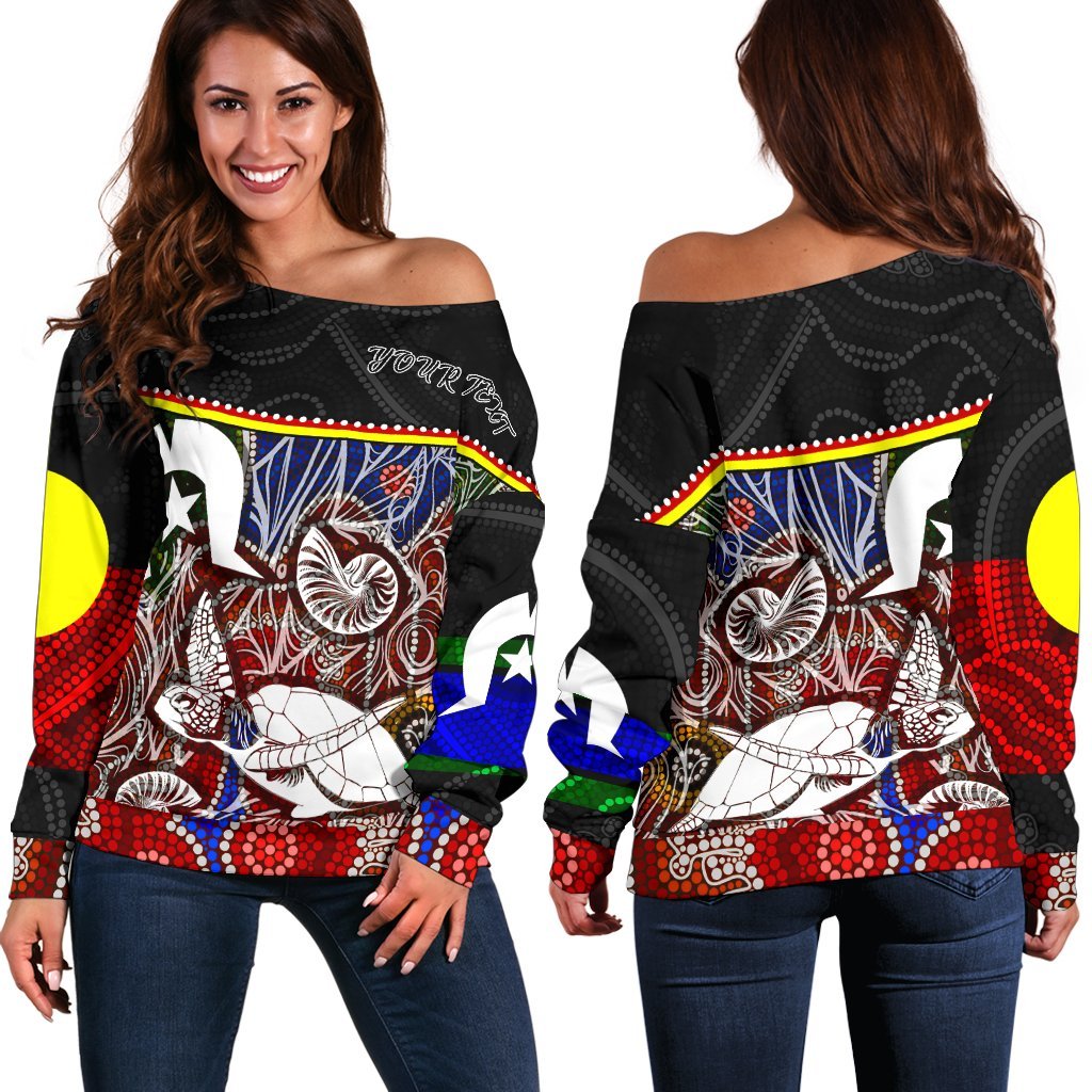 Personalised Women's Off Shoulder Sweater - Aboriginal Dot In Naidoc Week Style