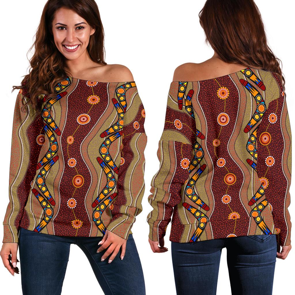 Off Shoulder Sweater - Aboriginal Sweater Boomerang Patterns