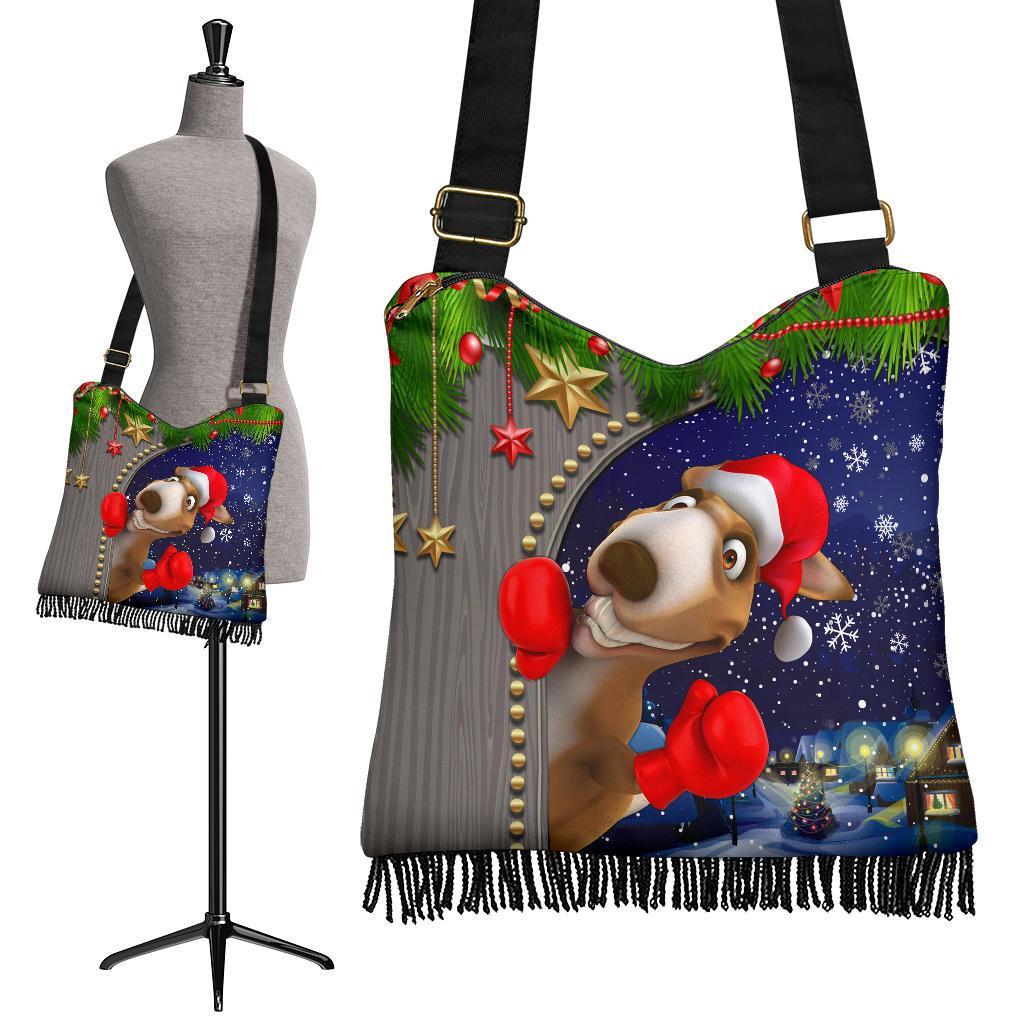 Christmas Crossbody Boho Handbag - Funny Kangaroo Christmas-