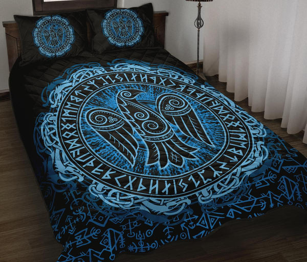 Viking Quilt Bedding Set Raven Celtic Cyan