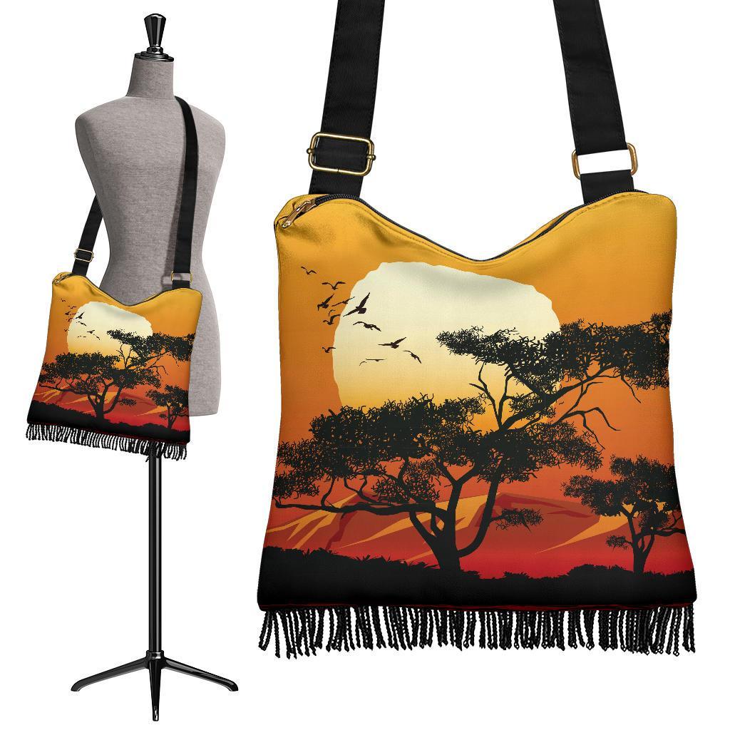 Crossbody Boho Handbag - Sunset And Tree In Australia