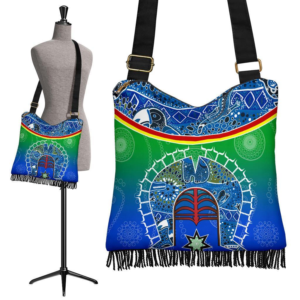 Crossbody Boho Handbag - Torres Strait Symbol With Aboriginal Patterns