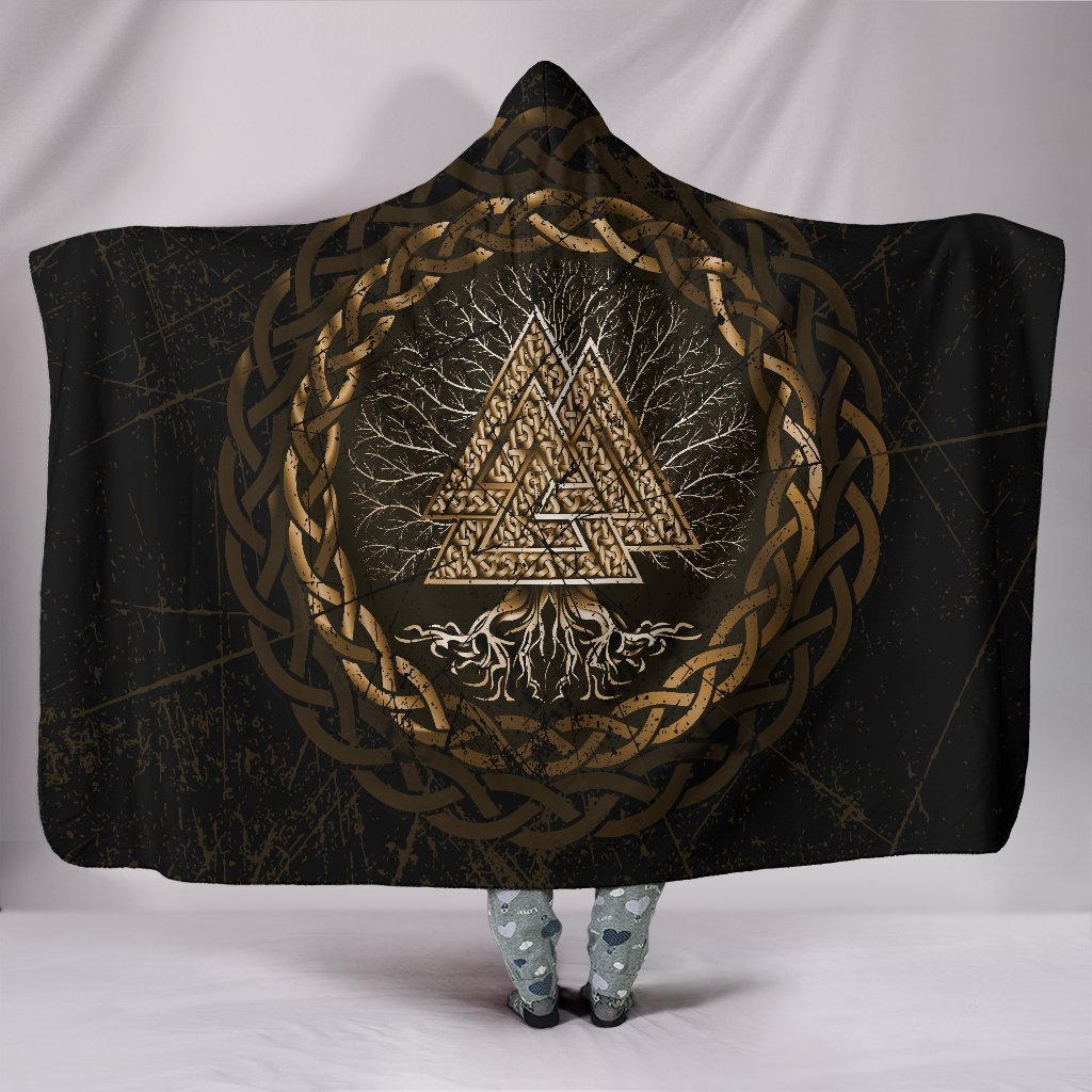 Viking Hooded Blanket Celtic And Valknut and Tree of Life Yggrdrasil Ver03