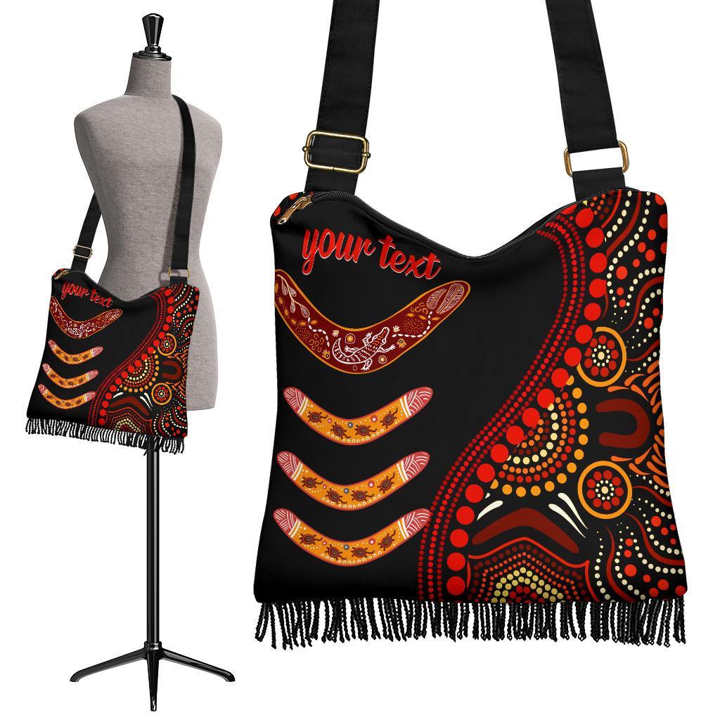 Aboriginal Personalised Crossbody Boho Handbag - Aboriginal Boomerangs With Dot Painting Pattern