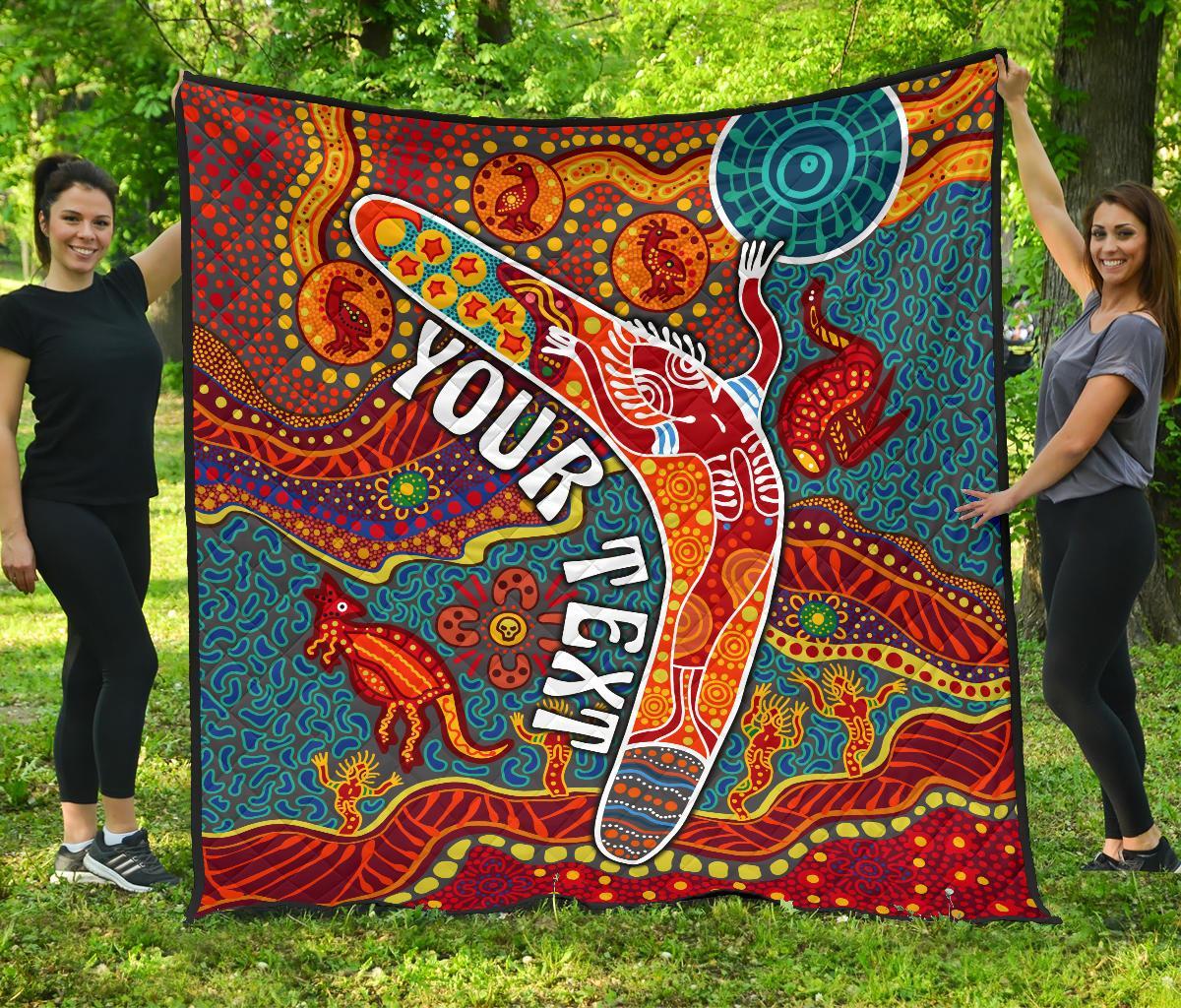 Aboriginal Personalised Premium Quilt - Indigenous Boomerang