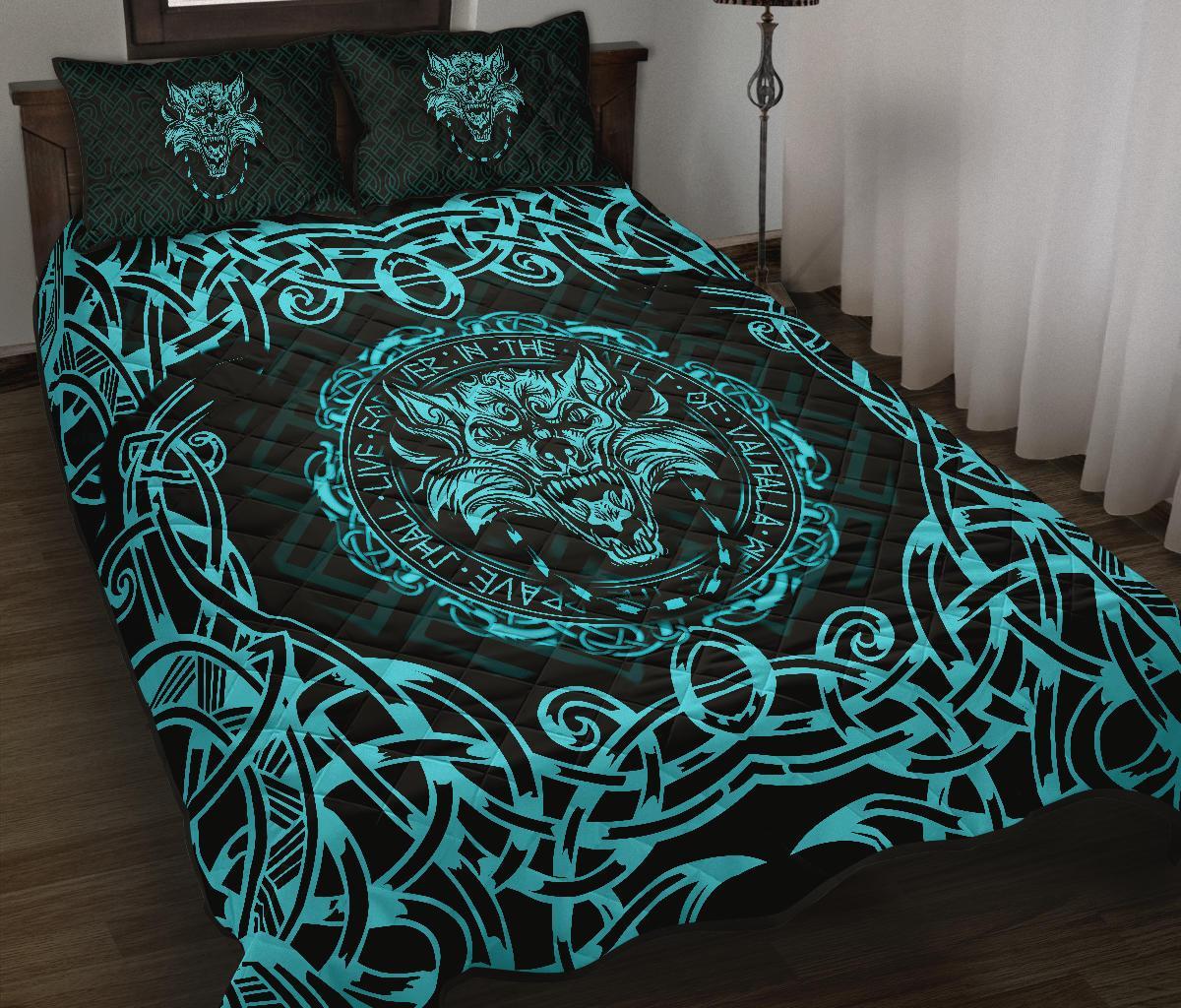 Viking Quilt Bedding Set Fenrir Viking Cyan 3D