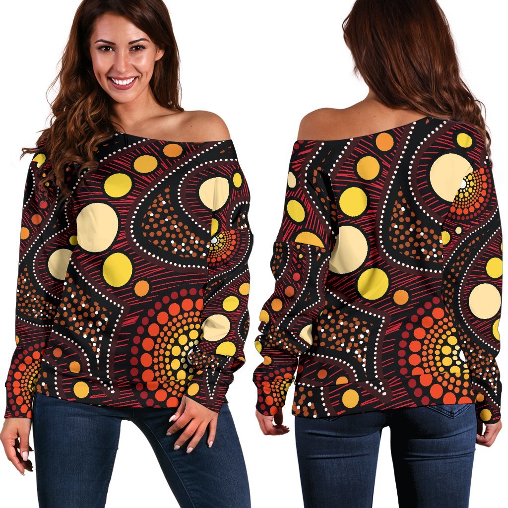 Aboriginal Women's Off Shoulder Sweater - Aboriginal Art Ver01