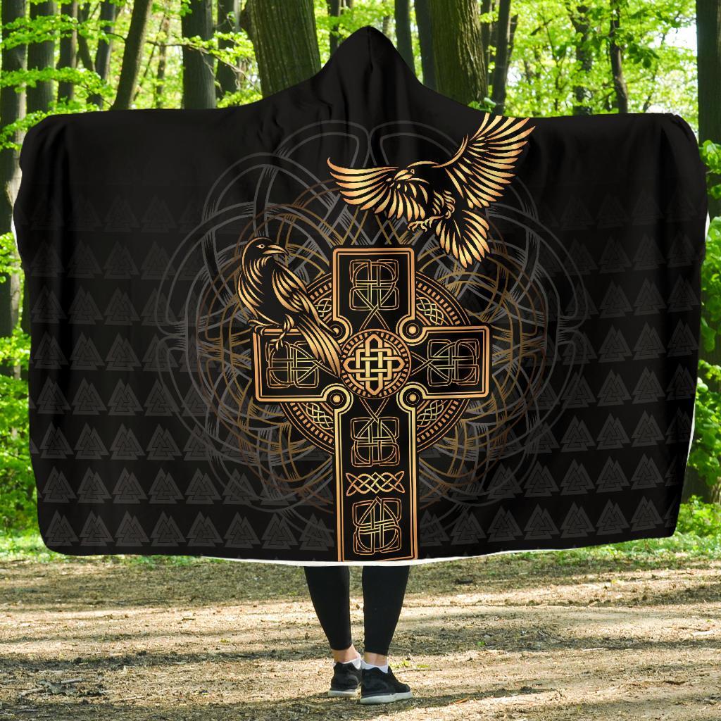 Viking Hooded Blanket Economy Odin's Celtic Raven Tattoo