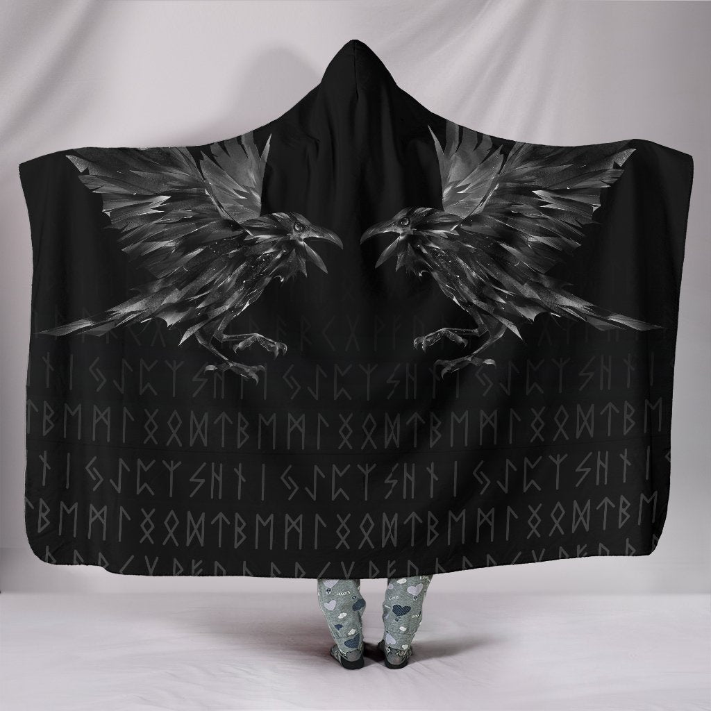 Viking Hooded Blanket Odin Huginn and Muninn Rune