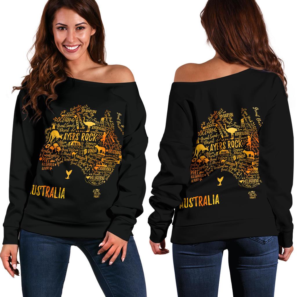 Off Shoulder Sweater - Australia Map Sweater Travel Map