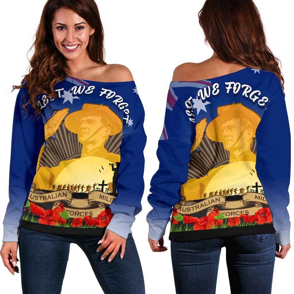 Women's Off Shoulder Sweater - Australia Anzac Day 2022 And Soldiers