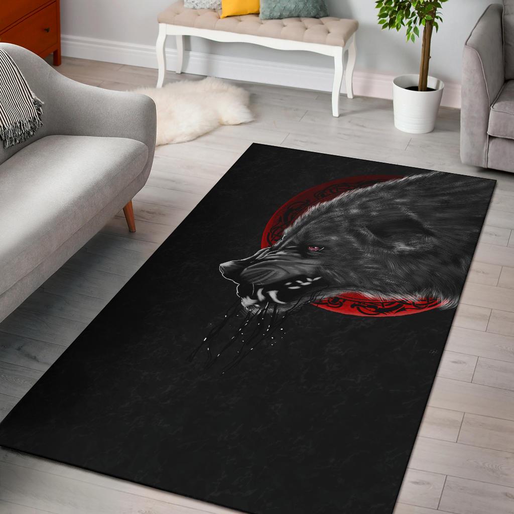 Viking Area Rug Wolf And Blood Moon