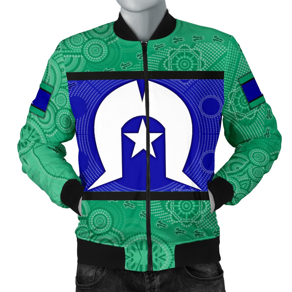 Men Bomber Jacket, Torres Strait Islands Flag With Aboriginal Patterns