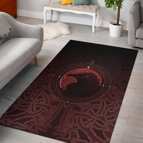 Viking Area Rug Ethnic Odin Raven Red