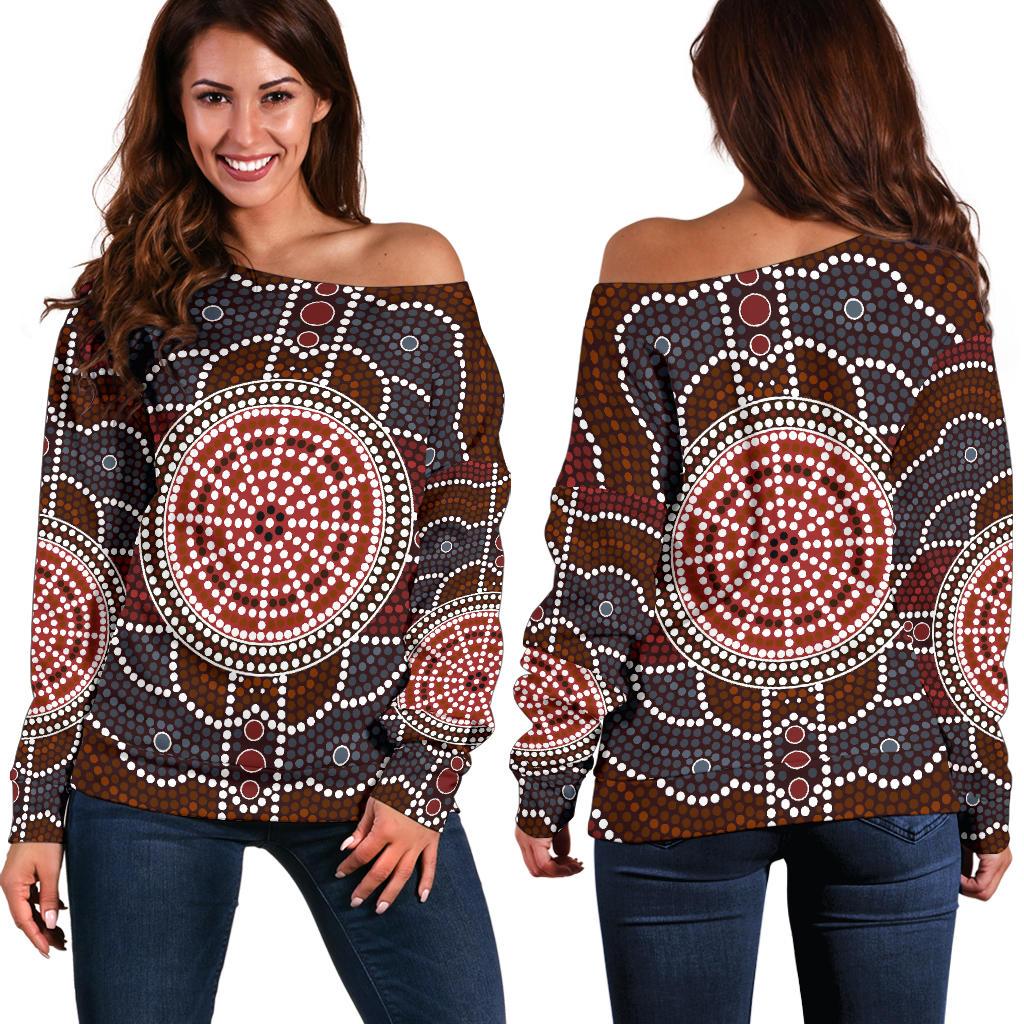 Women's Off Shoulder Sweater - Aboriginal Dot Painting Sweater Ver03