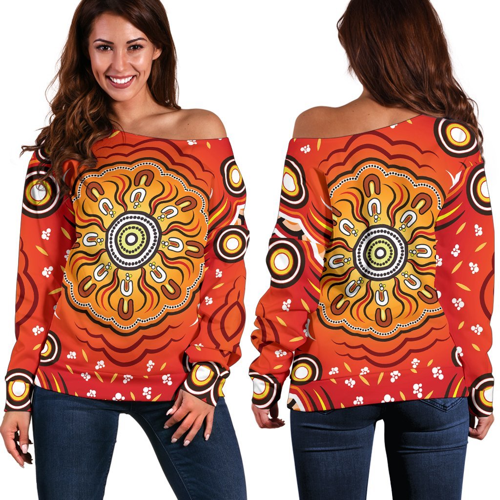 Aboriginal Women's Off Shoulder Sweater - Indigenous Art Patterns Ver01